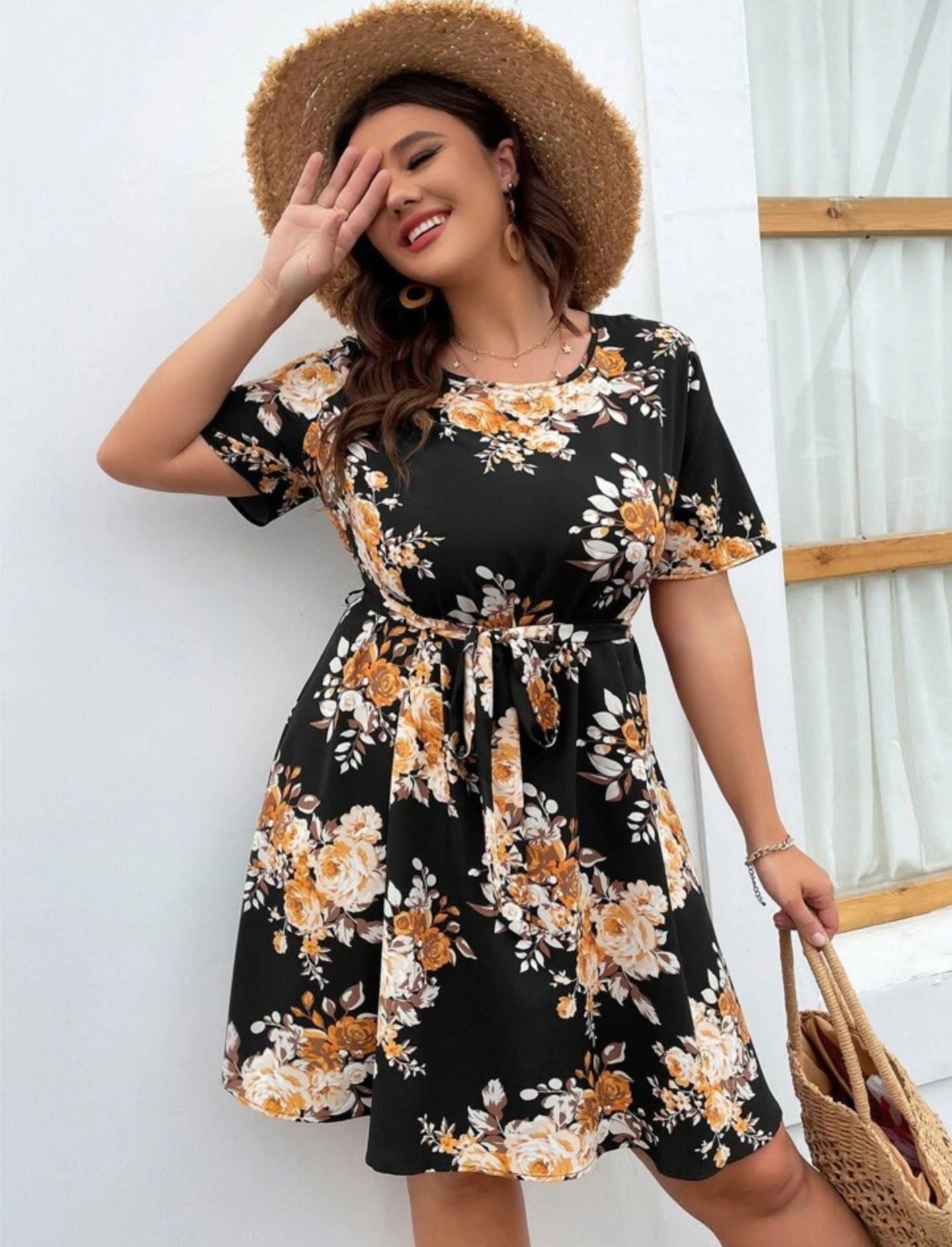Floral Patterned Mini Dress with belt