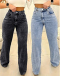 High-Waist Straight-Leg Washed Jeans-  FA-4440
