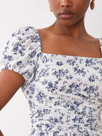 Ditsy Floral Square-Neck Midi Dress