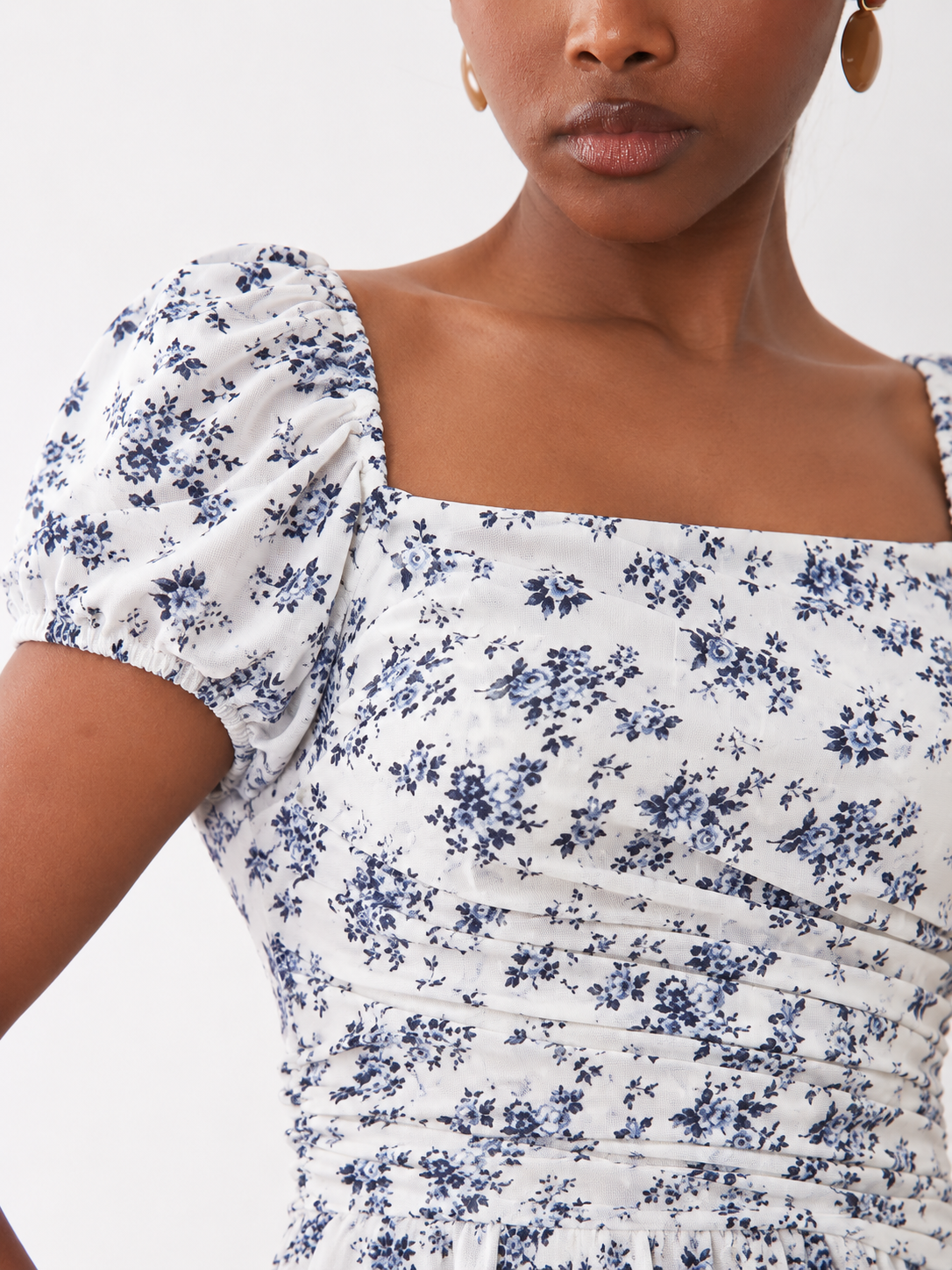 Ditsy Floral Square-Neck Midi Dress