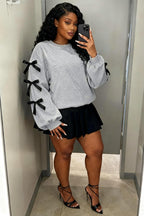 Bow Sleeve Oversized Sweatshirt – Casual Long Sleeve Pullover