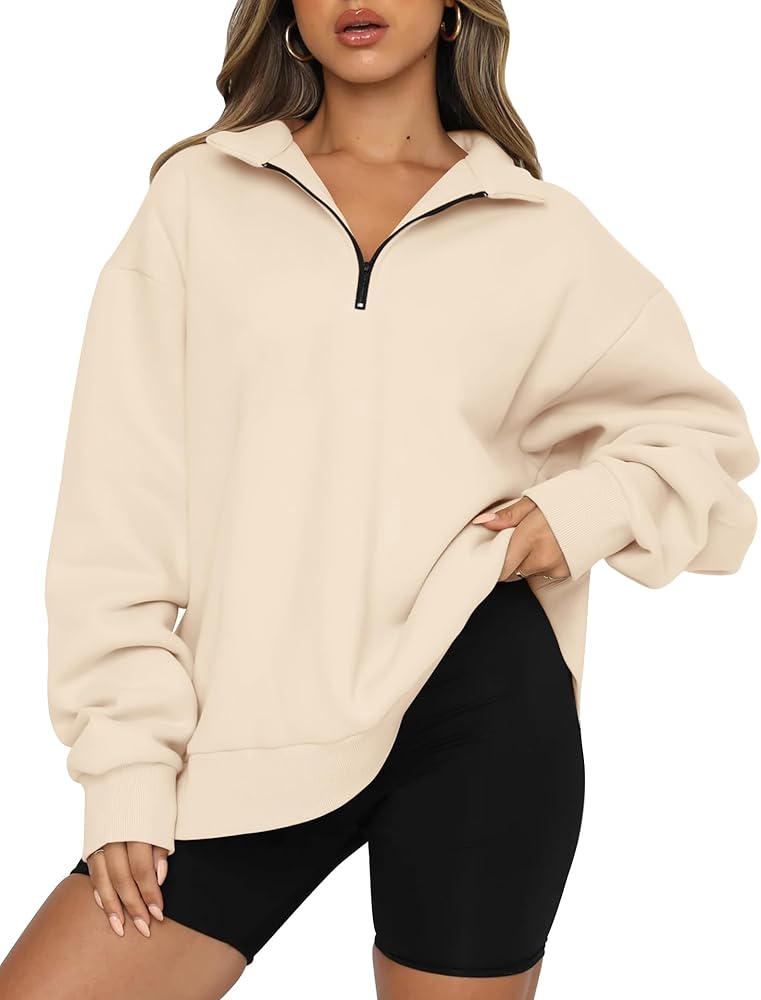 Half-Zip Pullover Sweatshirt – Casual Oversized Hoodie with High Neck