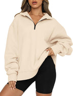 Half-Zip Pullover Sweatshirt – Casual Oversized Hoodie with High Neck