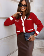 Contrast Trim Button Knit Cardigan for Women