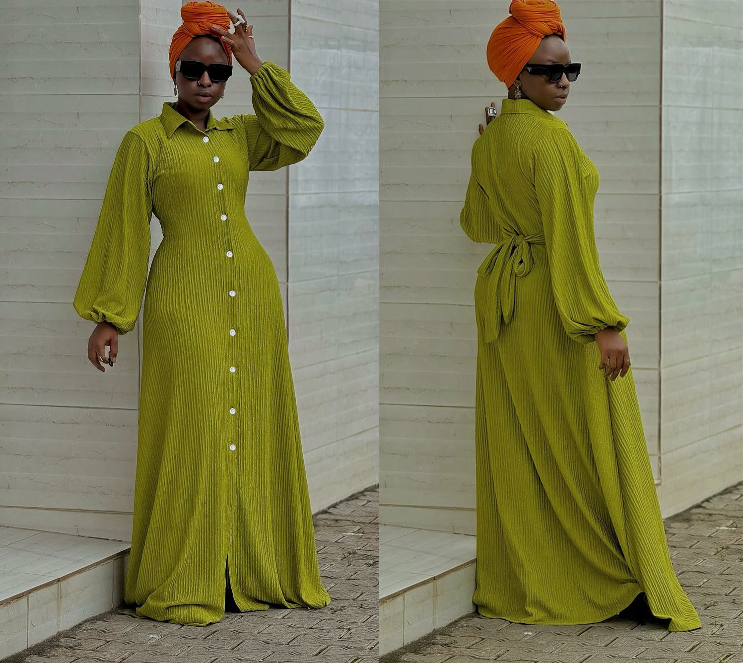 Elegant Belted Button Maxi Dress for Women