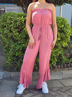 Effortless Summer Chic Ruffled  Strapless Tube umpsuit
