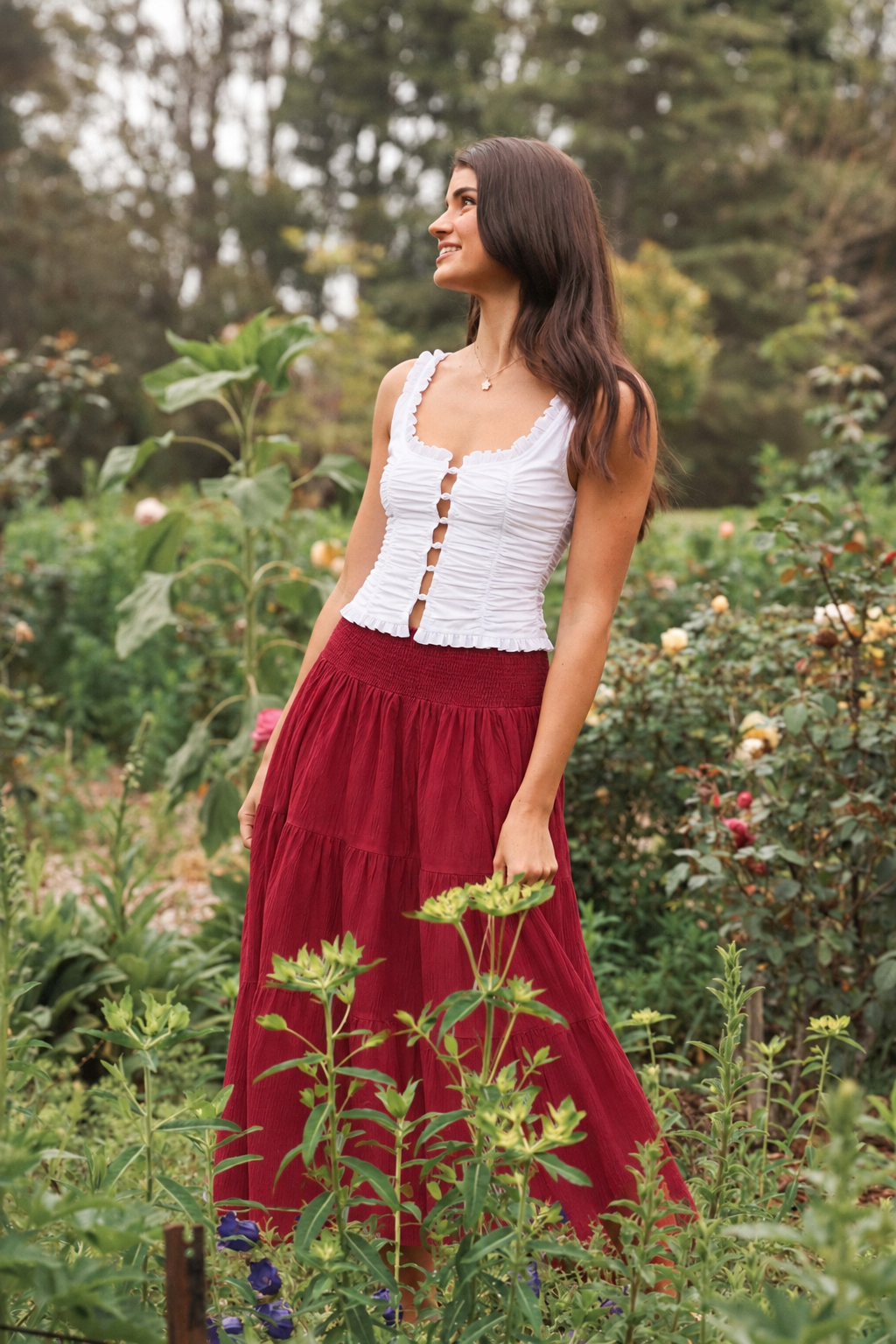 Smocked-Waist Tiered Maxi Skirt