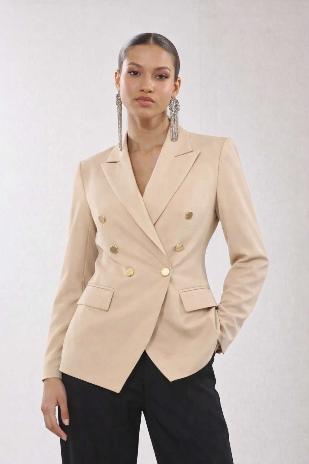 Double Breasted Blazer – Tailored Fit Gold Button Jacket