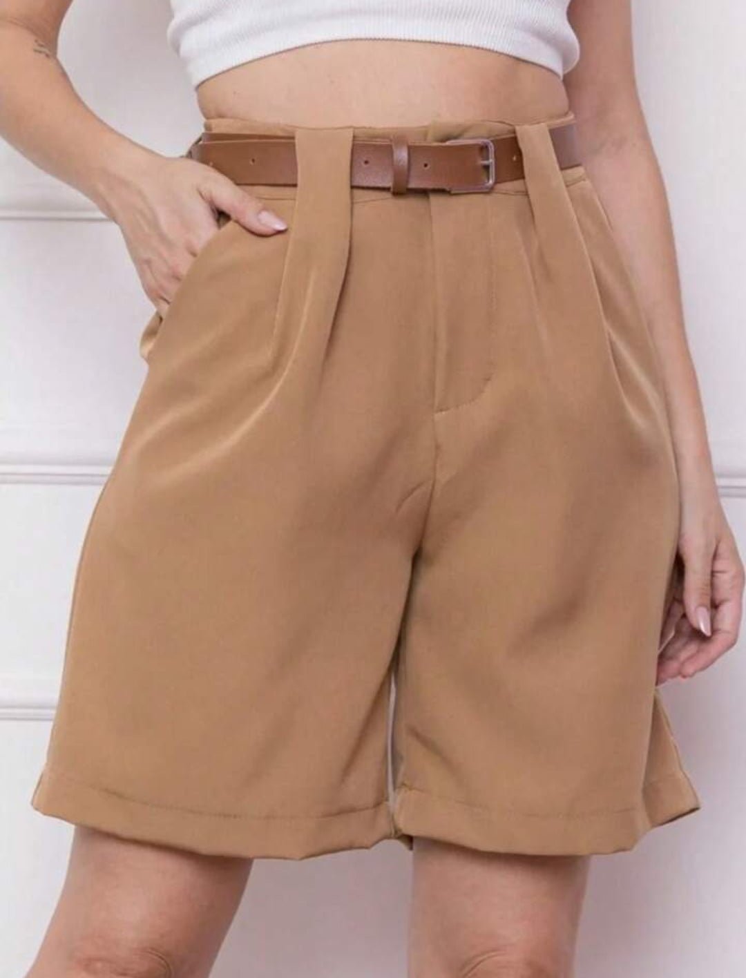 High-Waist Tailored Pleated Shorts