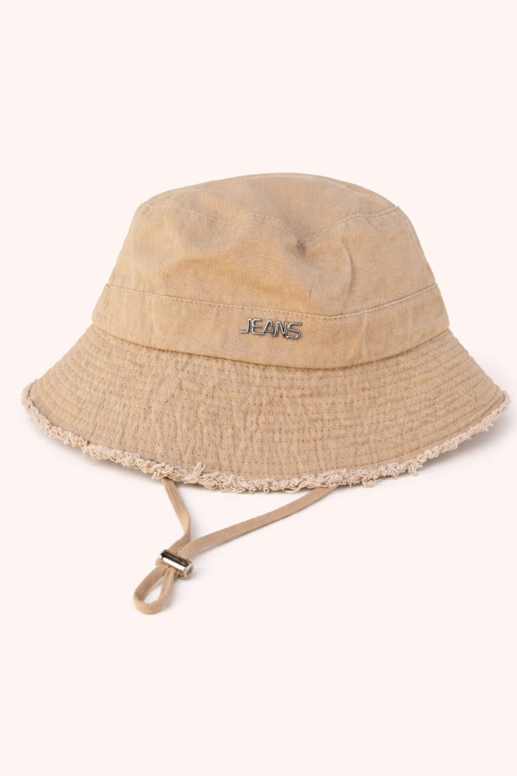Frayed Edge Cotton Bucket Hat with Chin Strap