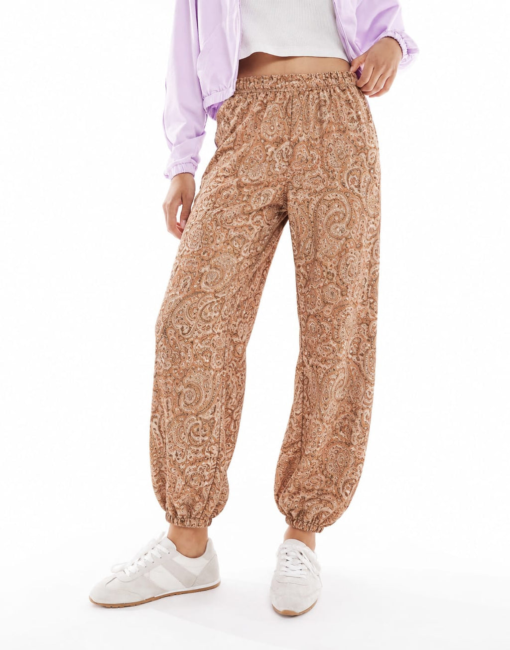 Boho Patterned Elastic Waist Cuffed Pants