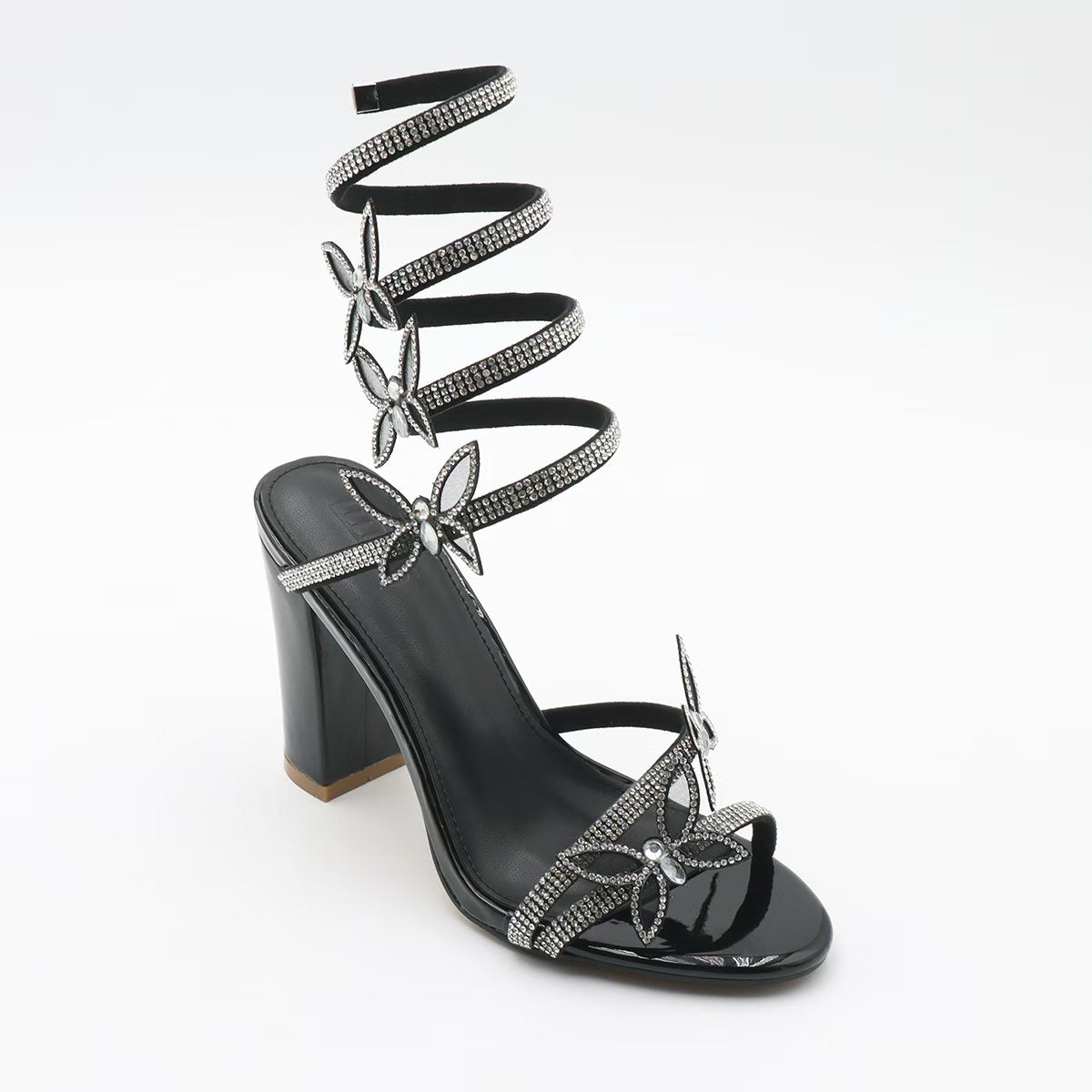 Butterfly Crystal Wrap Heels – Strappy Glam Party Sandals