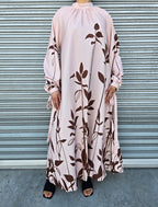 Flowy Long Sleeve Maxi Dress with Leaf Print
