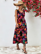 Bold Bloom Open-Back Tiered Maxi Dress