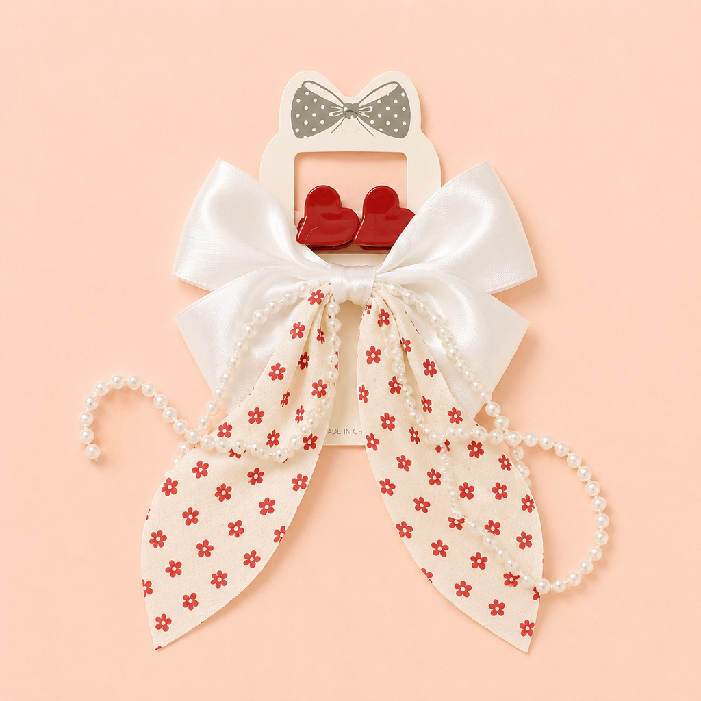 Red And White Pearl Hair Accessories Set