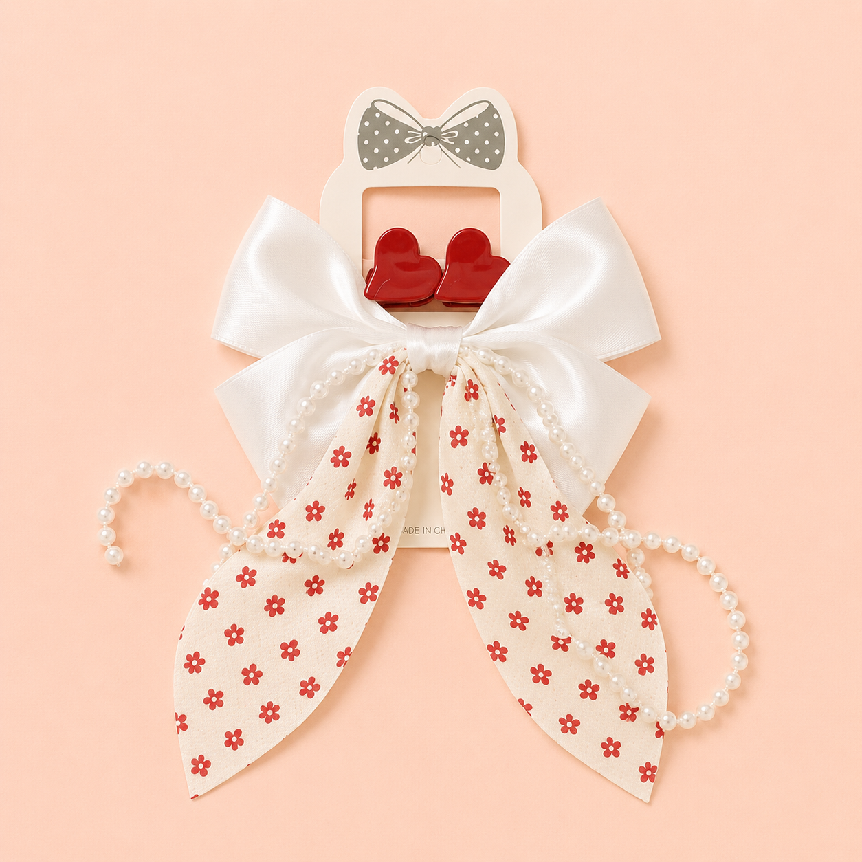 Red And White Pearl Hair Accessories Set