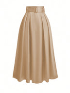 High-Waist Belted A-Line Maxi Skirt – Elegant Flowy Style