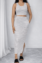Striped Sleeveless Crop Top & Maxi Skirt Set