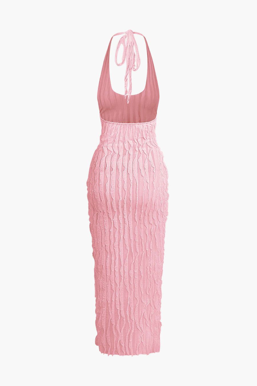 Ruffle Texture Halter Backless Maxi Dress
