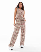 Checked Peplum Wide-Leg Trouser Set