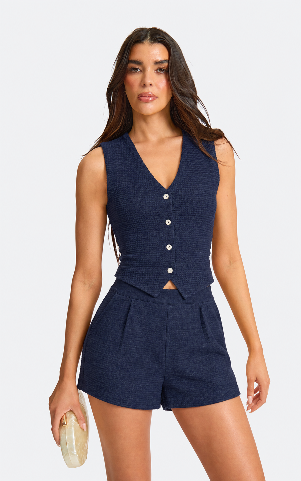 Tailored Button Vest & Pleated Shorts Set