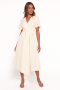 Elegant Wrap Style Midi Dress - Flutter Sleeves