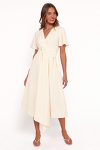 Elegant Wrap Style Midi Dress - Flutter Sleeves