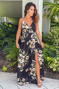 Deep V-Neck Floral Slit Maxi Dress