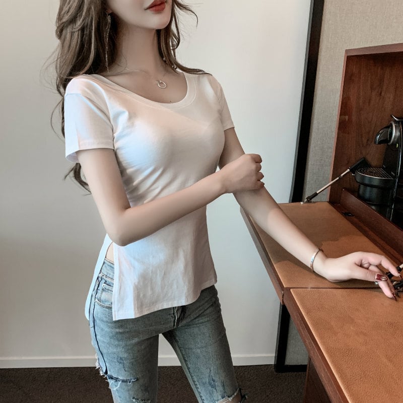 Side Split Longline Top – Slim Fit Casual Chic Tee Pitite