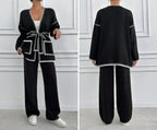 Two-Piece Knit Cardigan & Wide Leg Pants Set