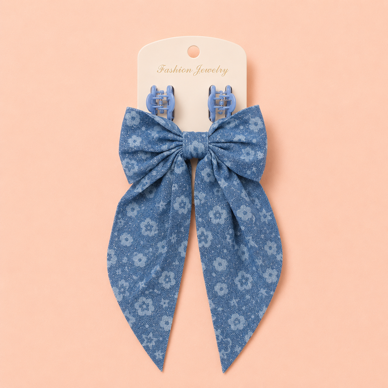 Denim Bow and Hair grip 3pcs Set