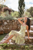 Floral Cowl-Neck Asymmetric Midi Dress