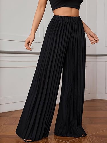 High Waist Pleated Wide Leg Pants – Elegant Flowy Palazzo Trousers