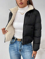 Fleece Lined Puffer Jacket – Cropped Warm Zip Winter Coat