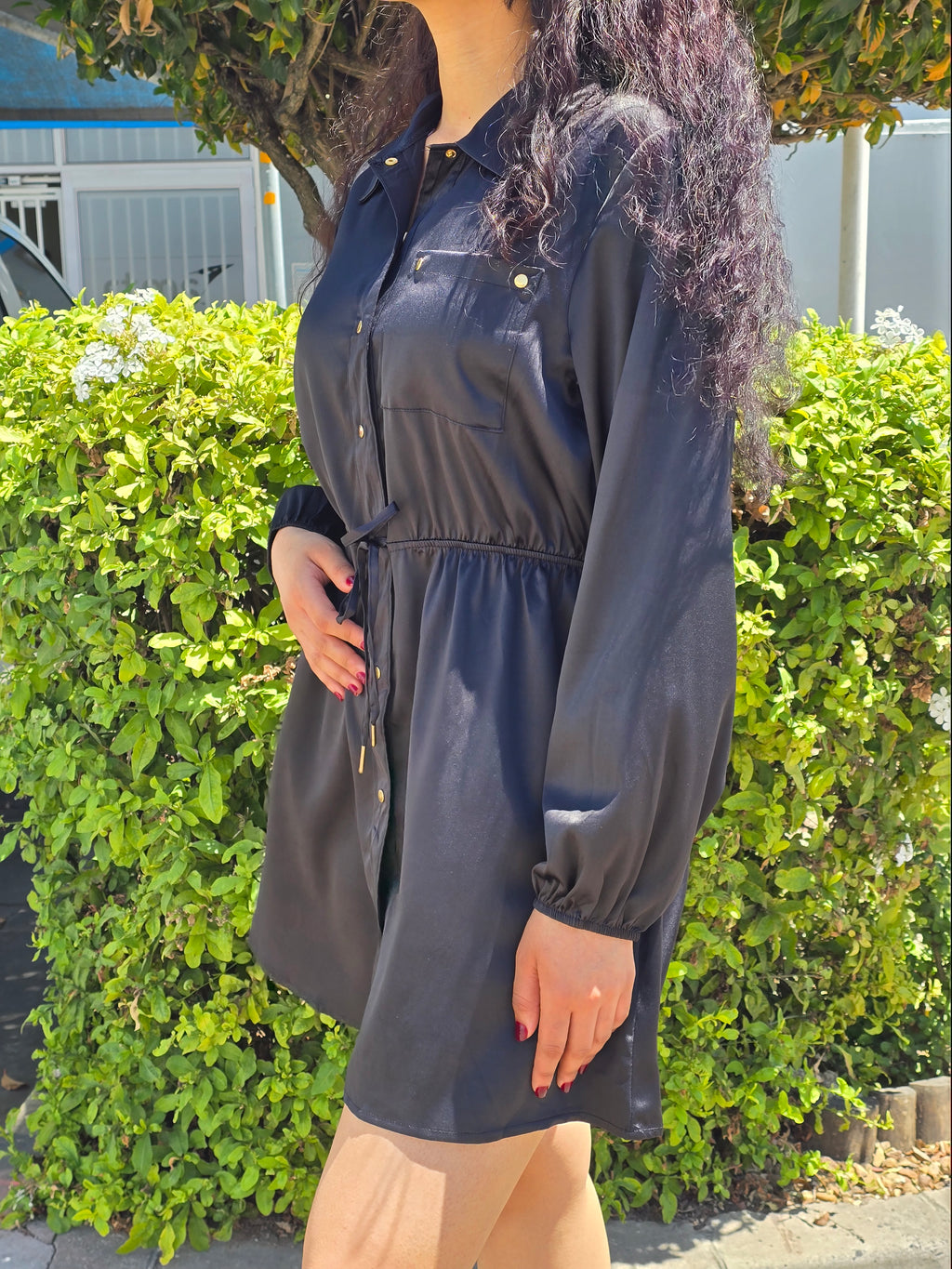 Satin Button-Up Shirt Dress