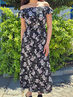 Ditsy floral off shoulder slit maxi dress