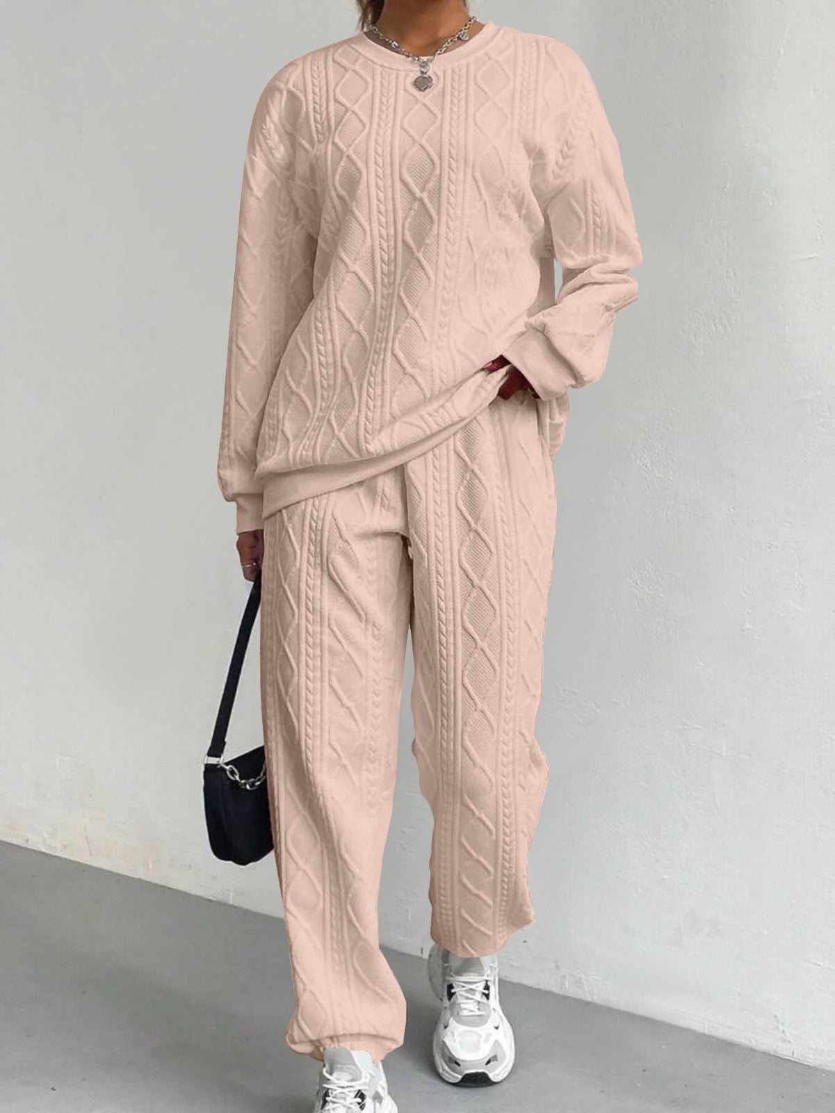 Cable Knit Sweater & Pants Two-Piece Lounge Set for Women