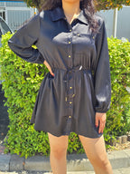 Satin Button-Up Shirt Dress