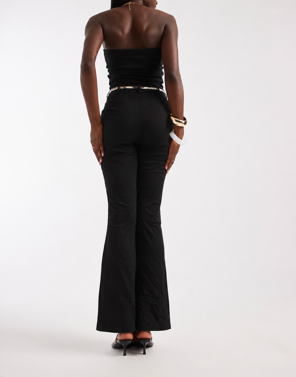 Scarf-Belt Flared Trousers