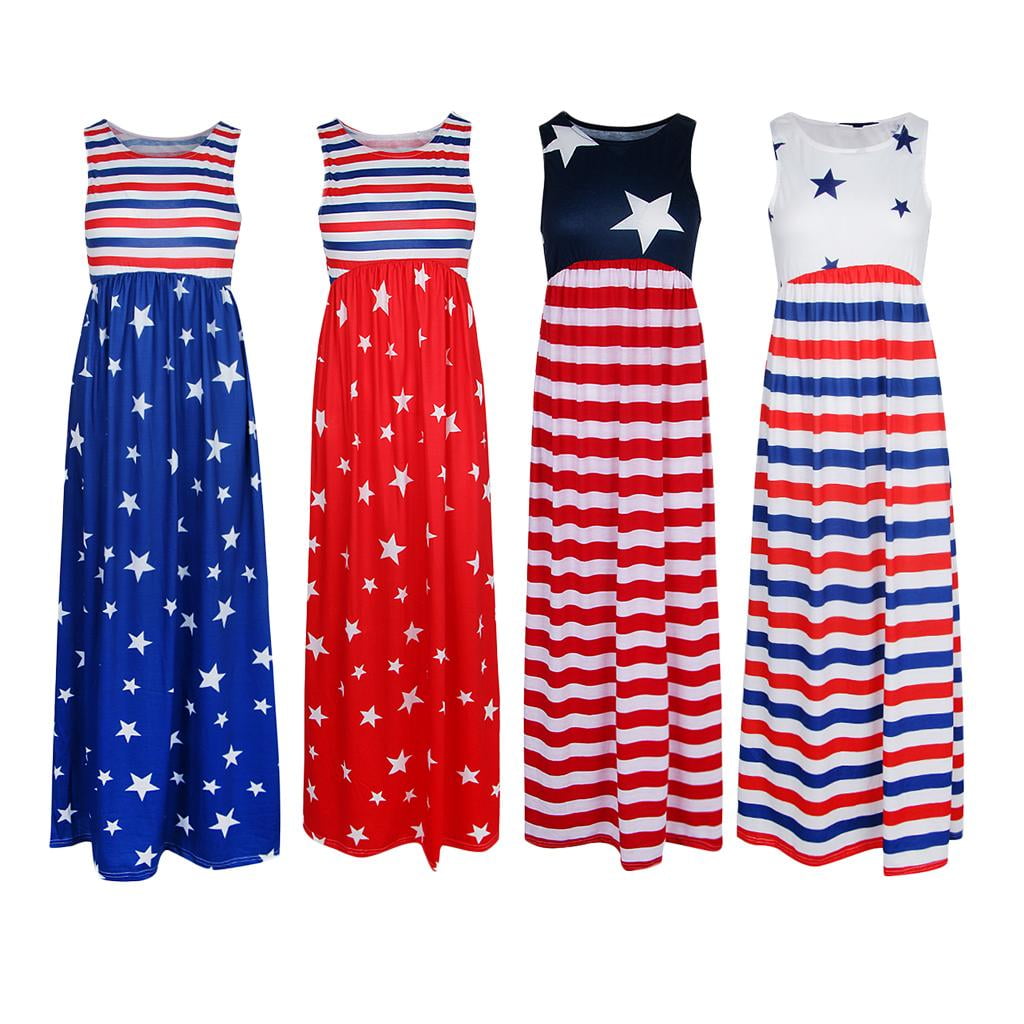 Stars and Stripes Sleeveless Maxi Dress