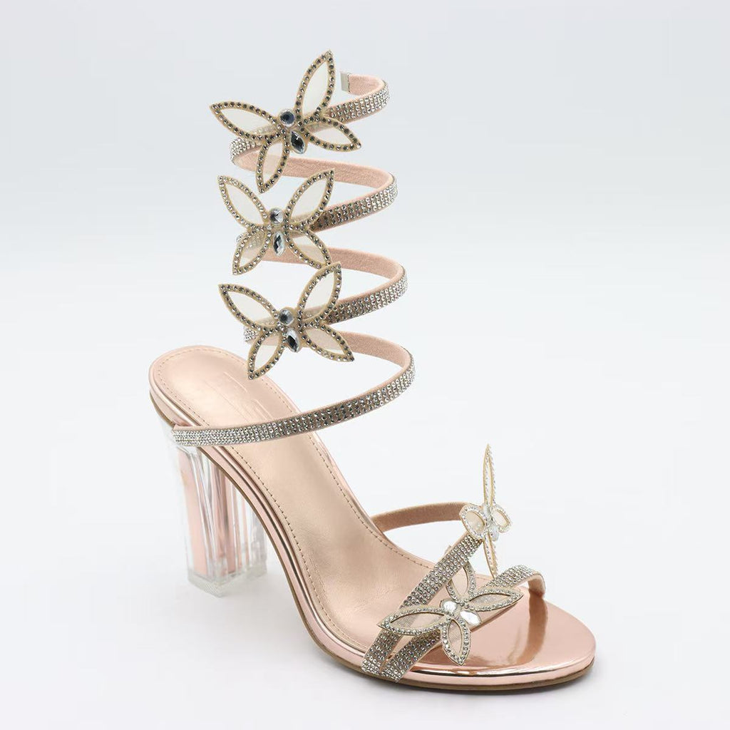 Butterfly Crystal Wrap Heels – Strappy Glam Party Sandals