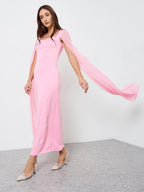 Pearl Embellished Cape-Sleeve Maxi Dress