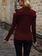 Gold-Button Cold Shoulder Top