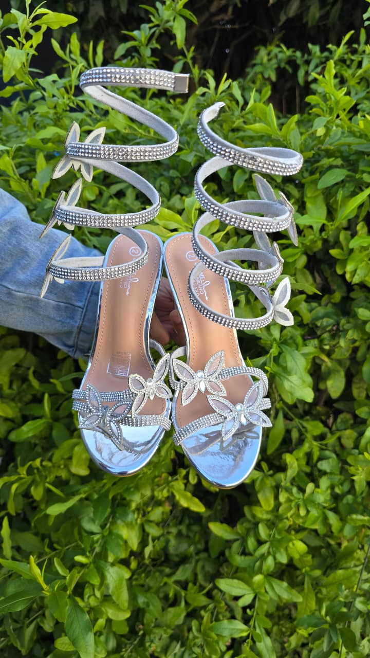 Butterfly Crystal Wrap Heels – Strappy Glam Party Sandals