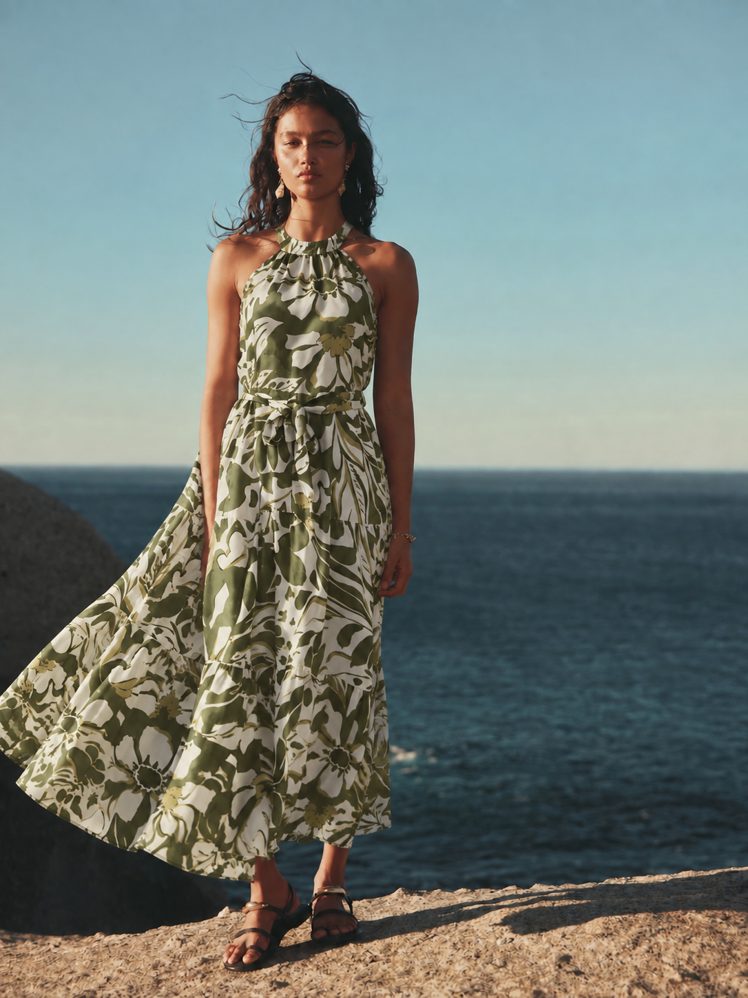 Women's Floral Halter Maxi Dress