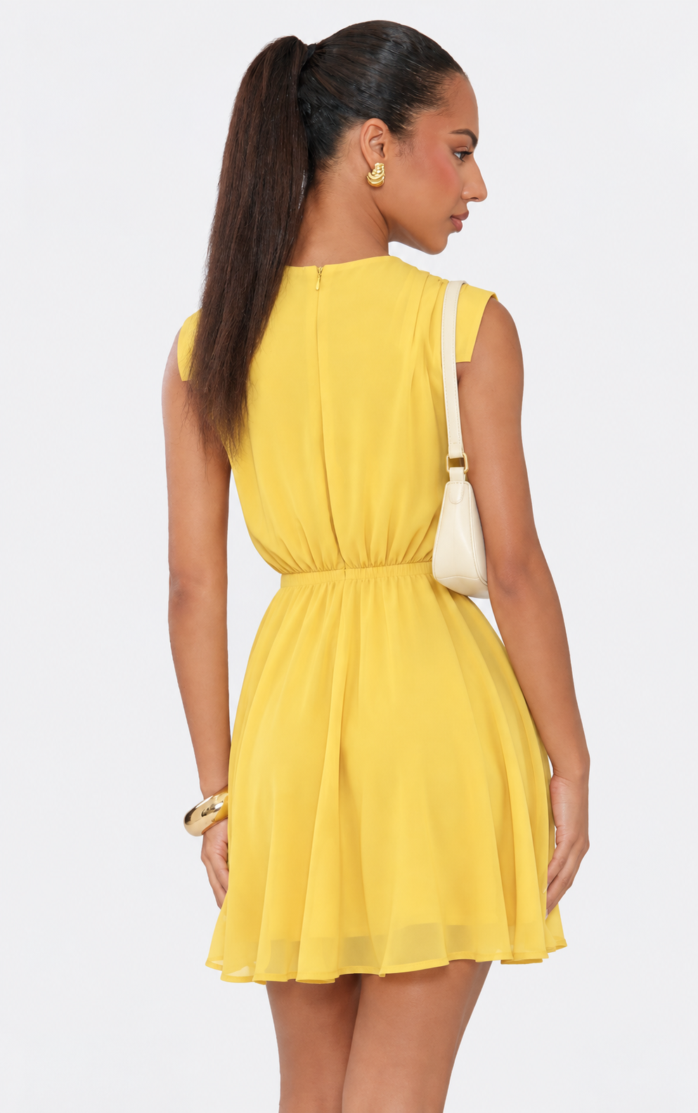 Mini elastic waist linen dress