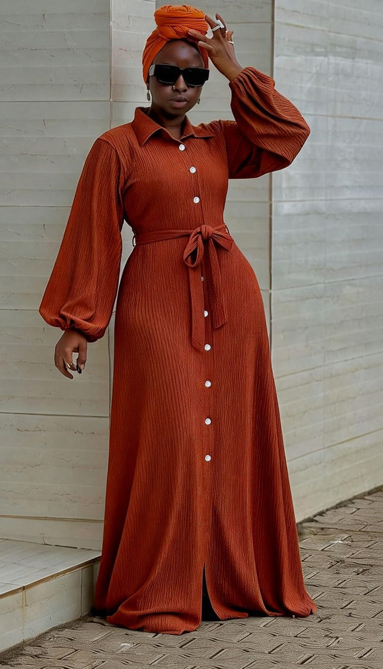 Elegant Belted Button Maxi Dress for Women