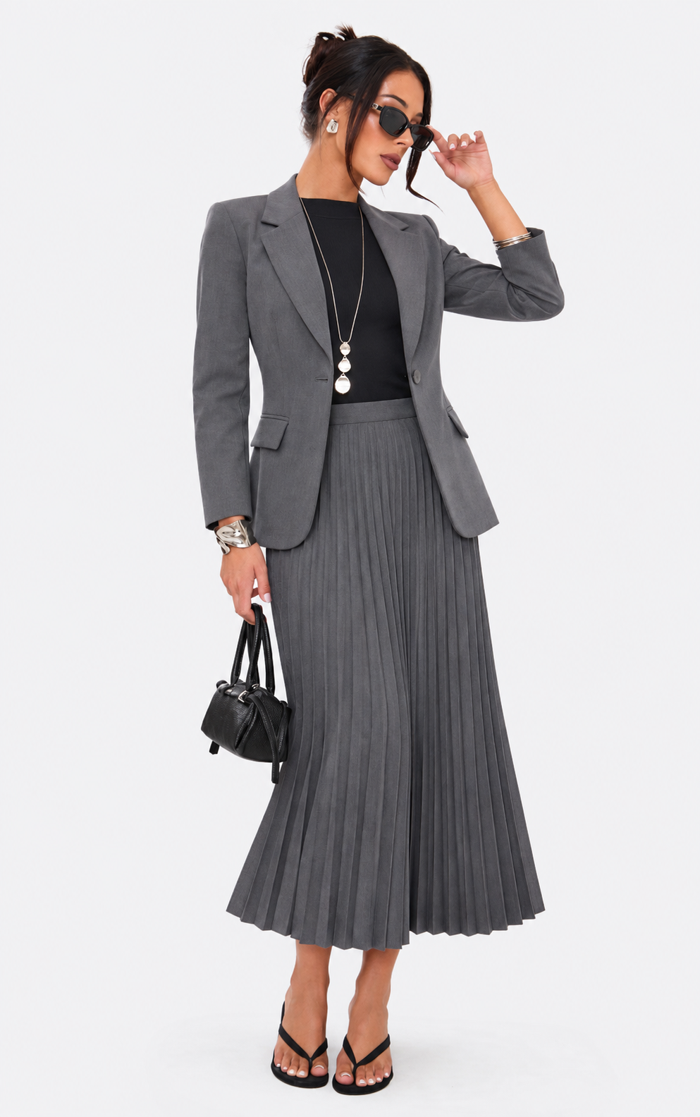 Tailored Blazer & Pleated Skirt Set