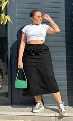 Drawstring Waist Casual Midi Skirt