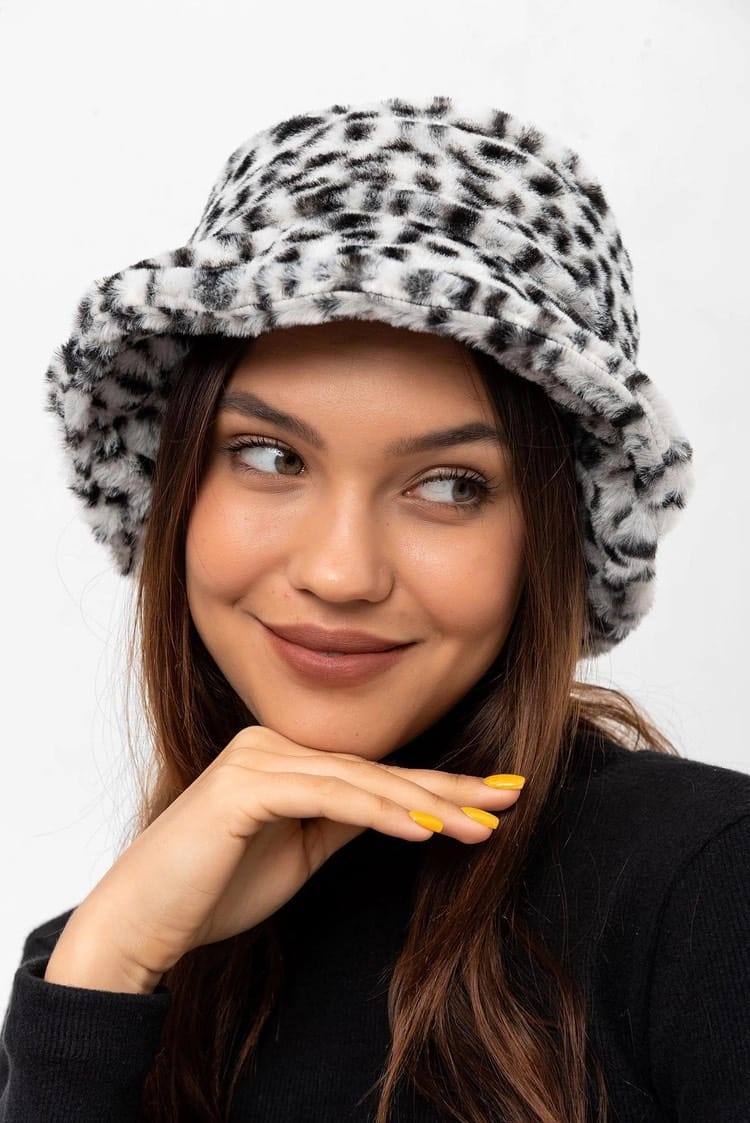 Leopard Print Plush Bucket Hat